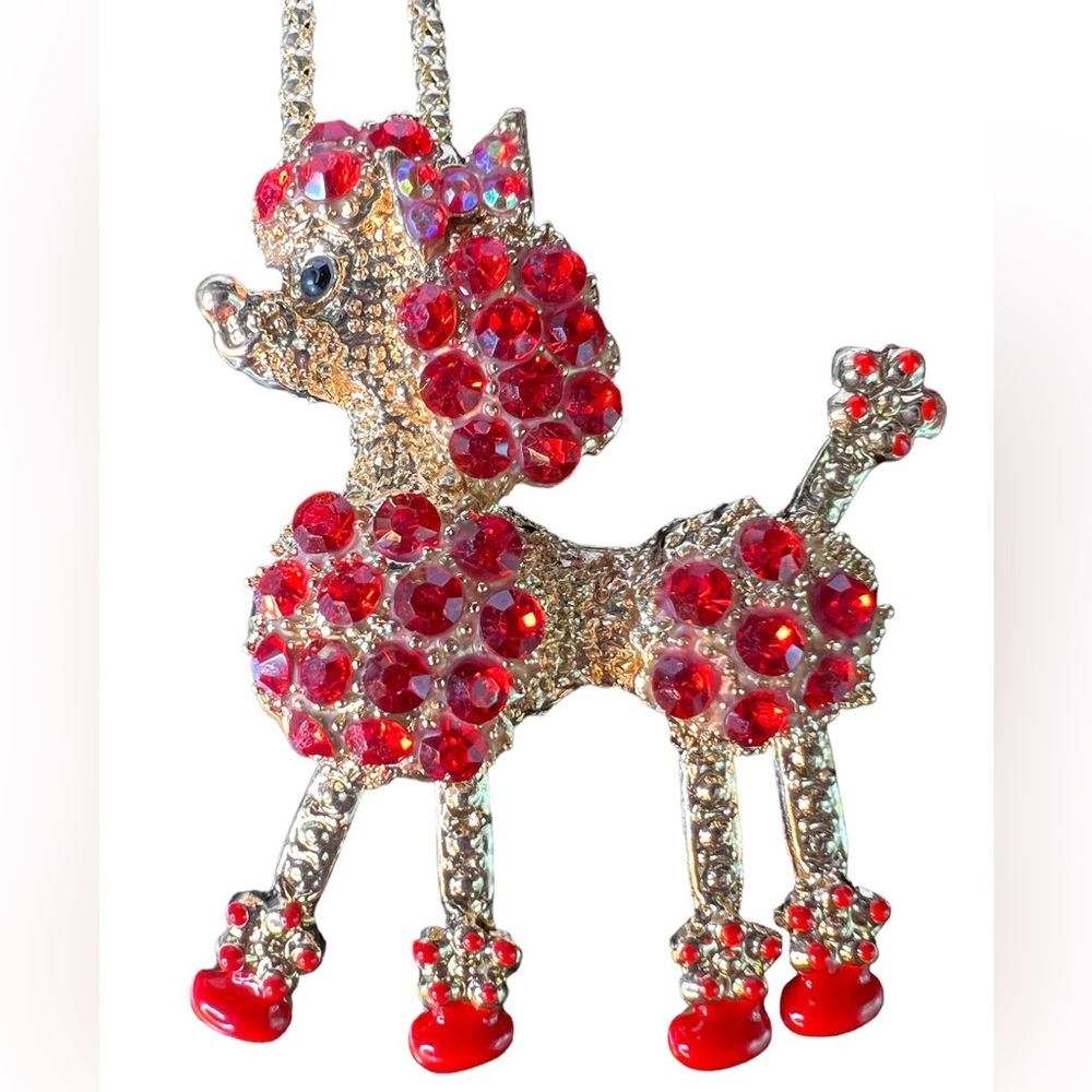 🐩 NWT! Red Rhinestone Poodle Necklace